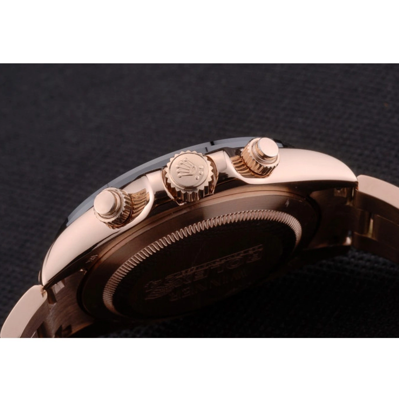 Aaa replica watch Plated Rose Gold Tachymeter Gold Ion Dial Daytona Strap Rolex Rose 80244 0716